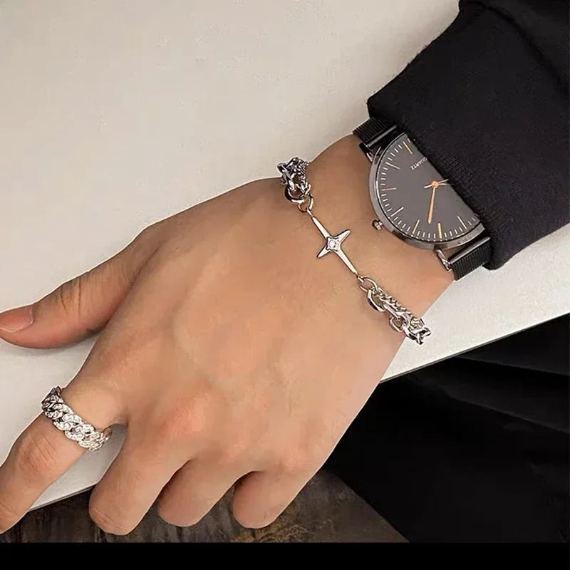 Vintage Star Multi-Layer Chain Bracelet – Punk Hip Hop Style for Men & Women