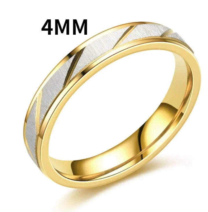 Matching Gold & Silver Stripe Rings for Couples – 6mm & 4mm Stainless Steel