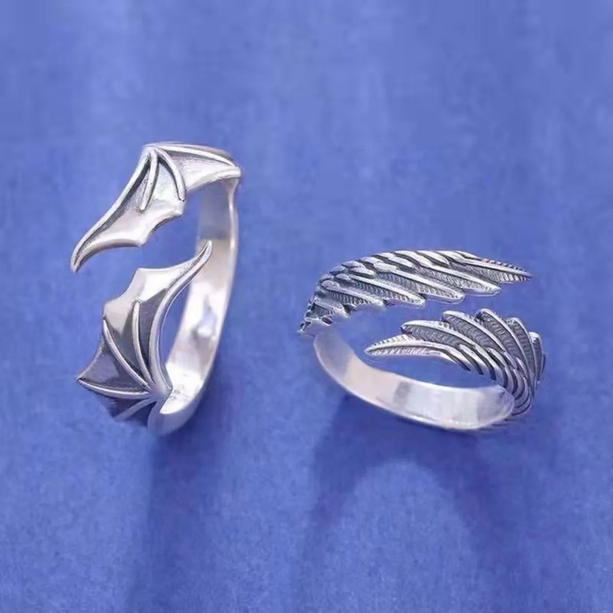 Vintage Angel Wing Demon Eye Hip Hop Adjustable Couple Ring for Men Women