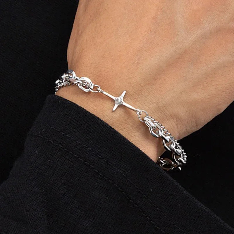 Vintage Star Multi-Layer Chain Bracelet – Punk Hip Hop Style for Men & Women