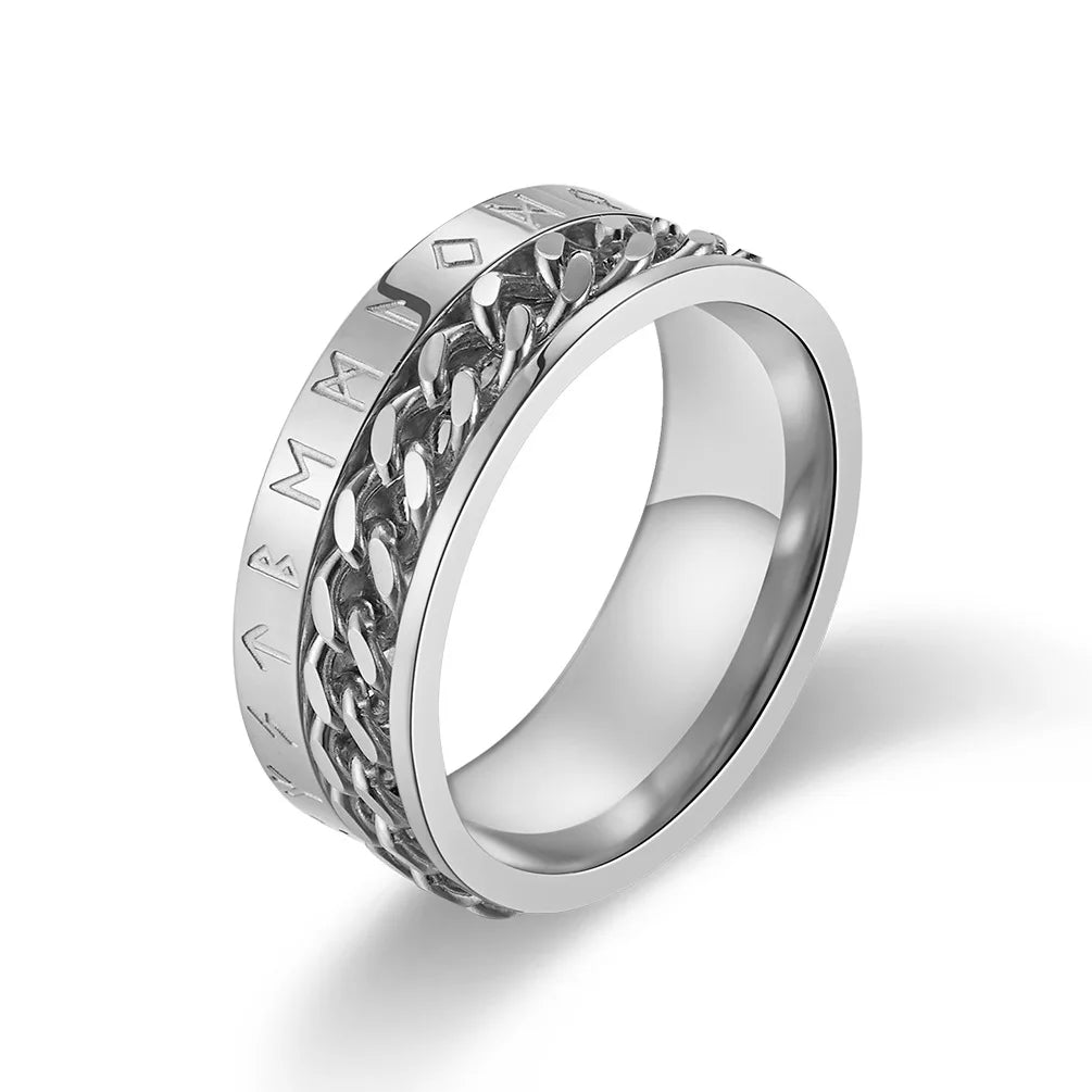Men's Stainless Steel Roman Numeral Spinner Ring – Fidget Anxiety Ring, Black Rotating Chain Design