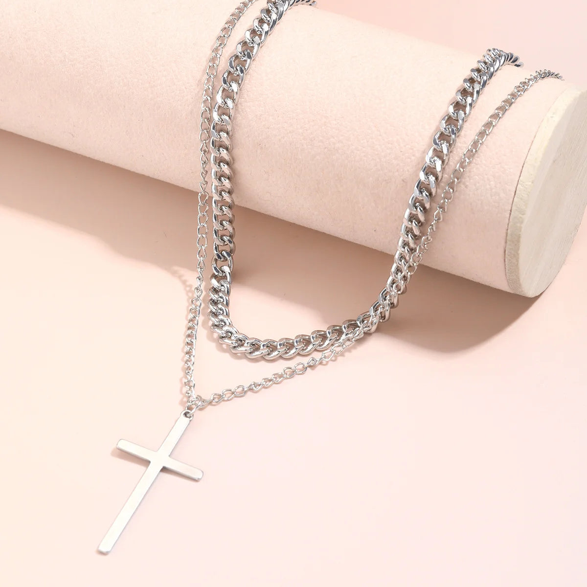 Punk Multilayer Cross Pendant Necklace -Vintage Cuban Chain