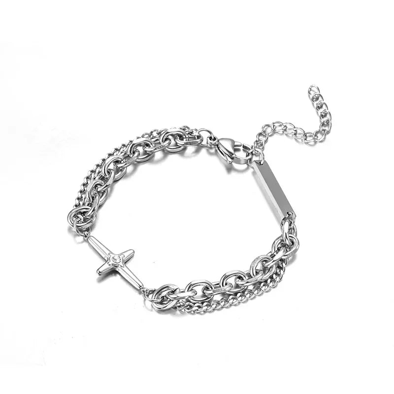 Vintage Star Multi-Layer Chain Bracelet – Punk Hip Hop Style for Men & Women