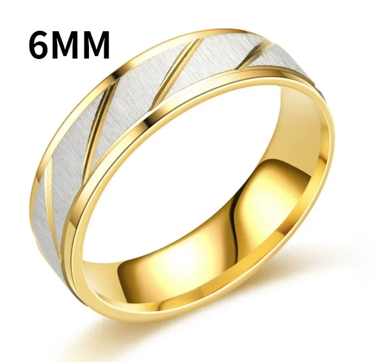 Matching Gold & Silver Stripe Rings for Couples – 6mm & 4mm Stainless Steel