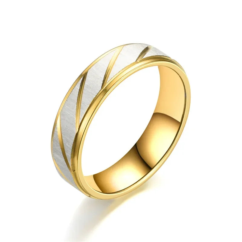 Matching Gold & Silver Stripe Rings for Couples – 6mm & 4mm Stainless Steel