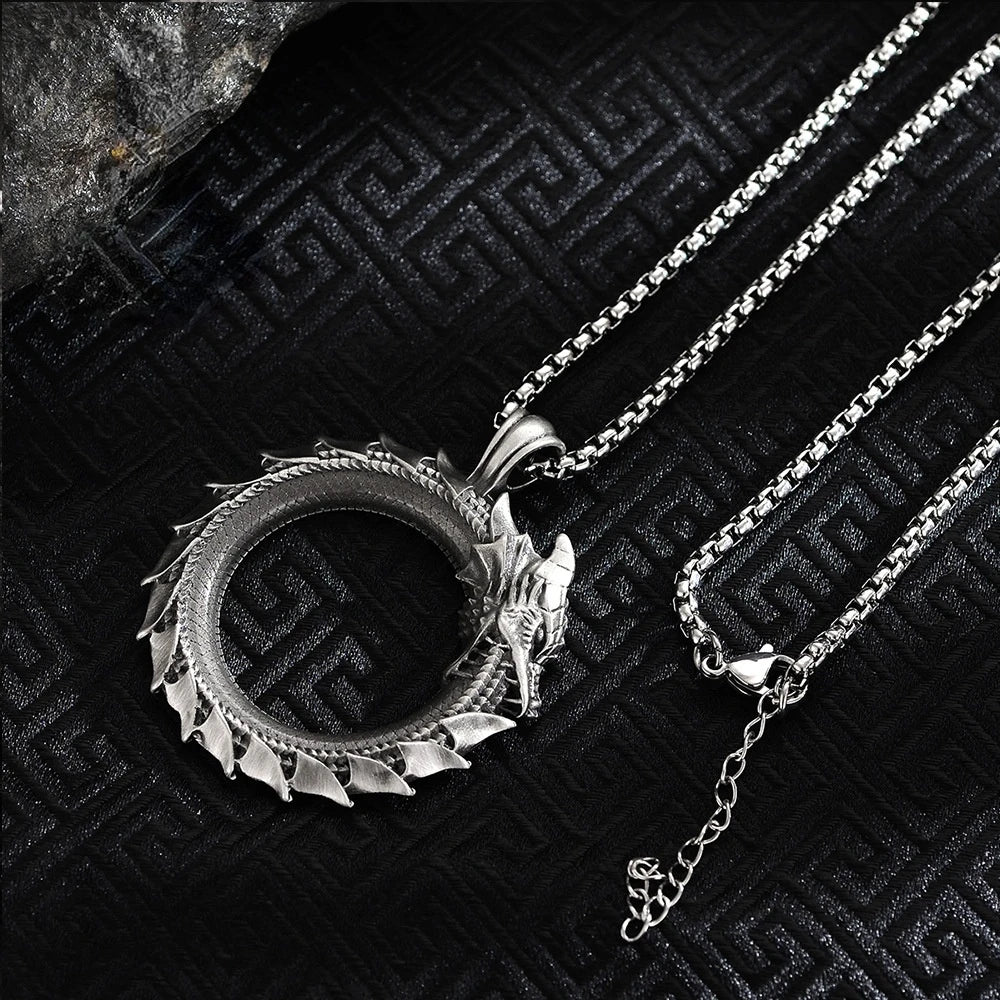 Retro Dragon Pendant Necklace – Articulated Snake Chain for Men & Women, Punk Motorcycle Party Jewelry Gift