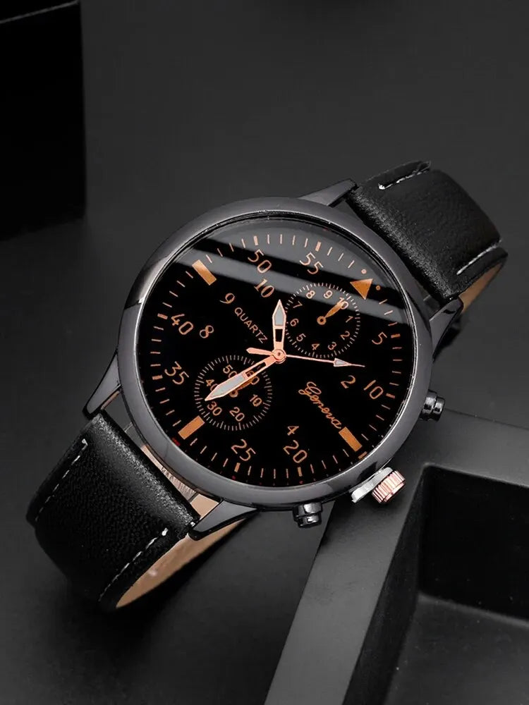 Men’s Quartz Watch & Bracelet Set – 4-Piece Business Casual Gift Pack