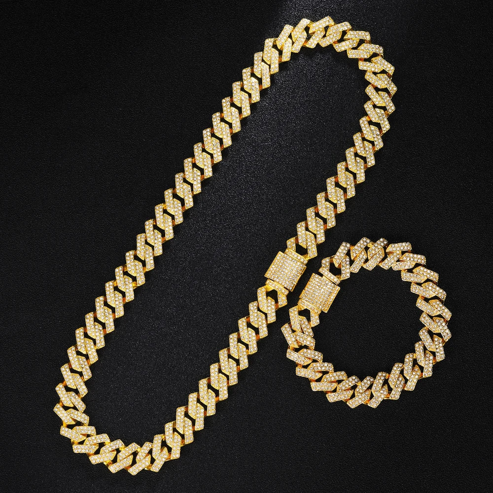 Men’s Gold Cuban Chain & Iced Out Watch Set – Hip Hop Style with Bracelet