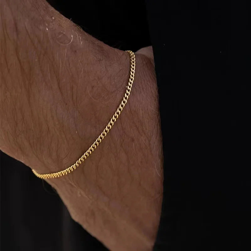 Stainless Steel Cuban Chain Bracelet Men's Street Hip Hop Jewelry Accessories Adjustable Open Bracelet