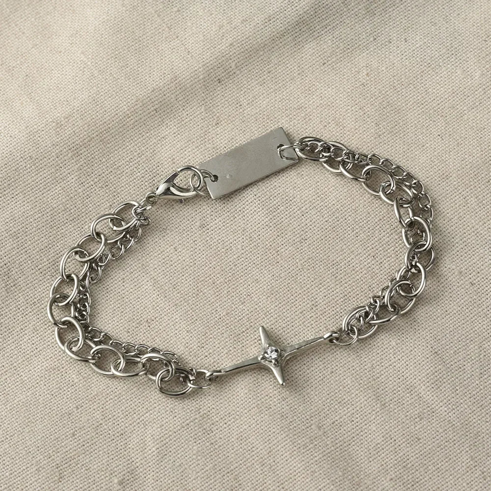 Vintage Star Multi-Layer Chain Bracelet – Punk Hip Hop Style for Men & Women
