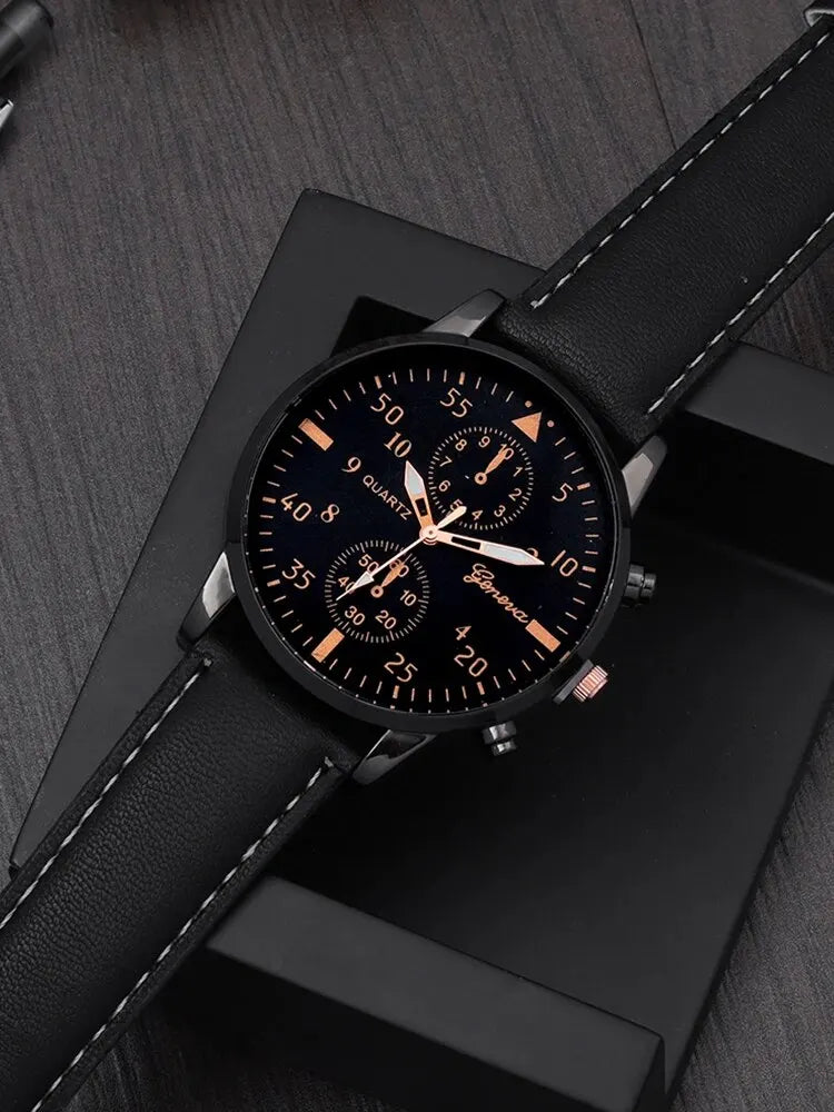 Men’s Quartz Watch & Bracelet Set – 4-Piece Business Casual Gift Pack