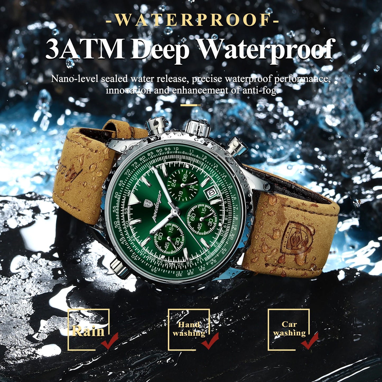POEDAGAR Luxury Men's Chronograph Watch – Waterproof Quartz Leather Sports Timepiece