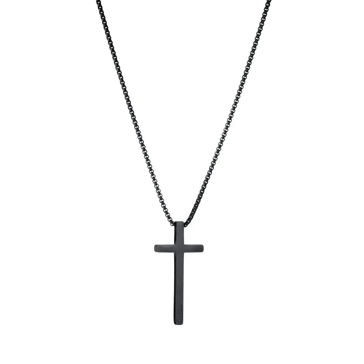 Men's 6-Piece Black Jewelry Set – Leather Bracelet, Mechanical Watch & Cross Necklace