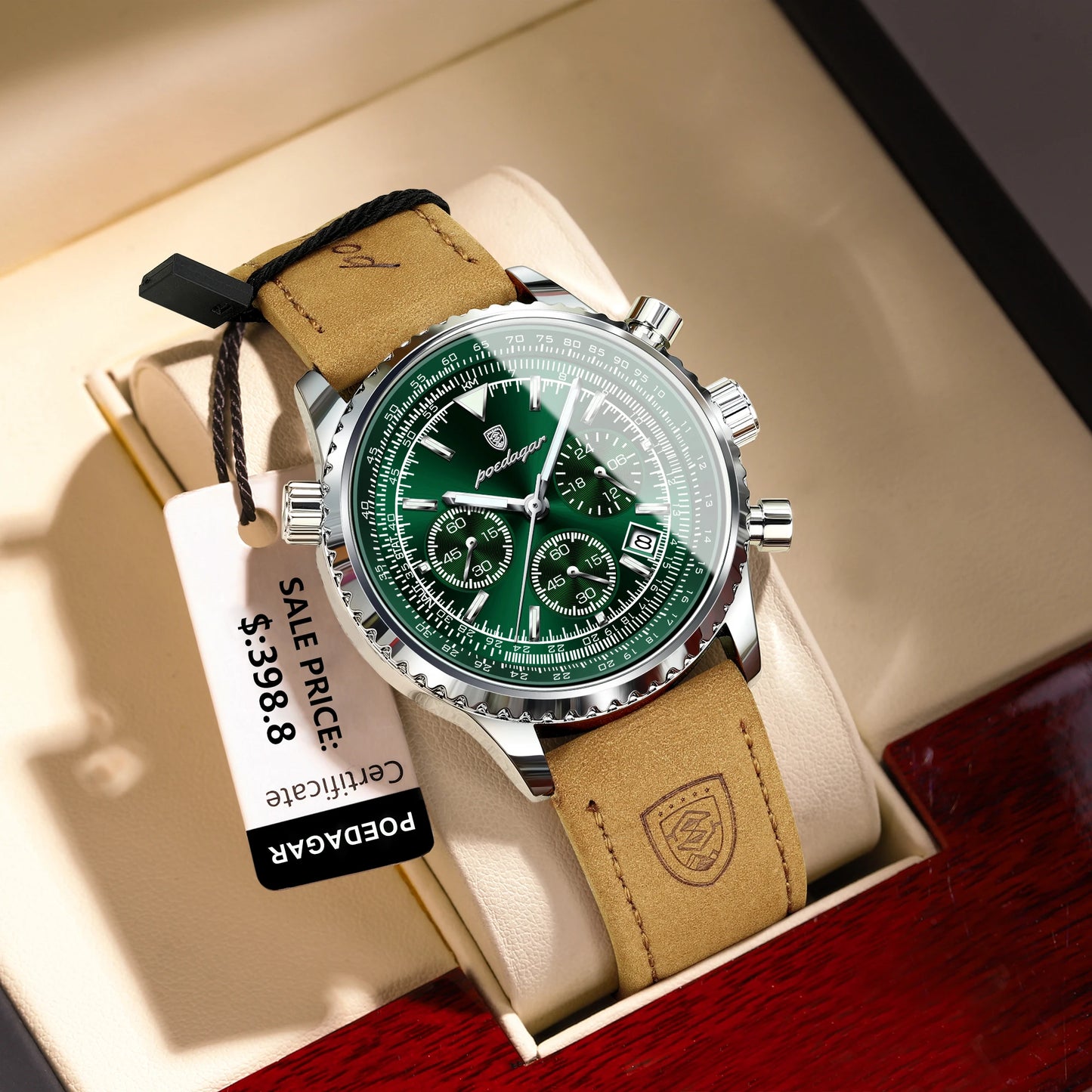 POEDAGAR Luxury Men's Chronograph Watch – Waterproof Quartz Leather Sports Timepiece
