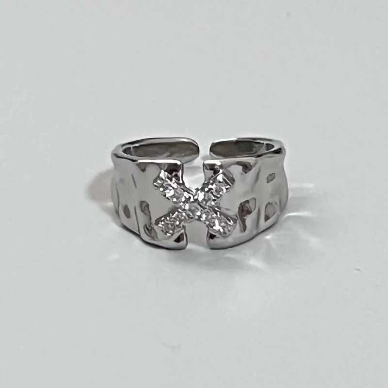 Vintage Irregular Cross Star Open Ring for Women & Men
