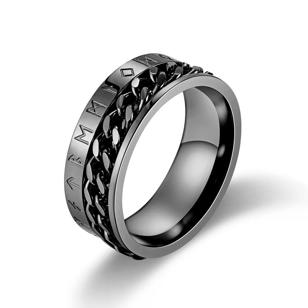 Men's Stainless Steel Roman Numeral Spinner Ring – Fidget Anxiety Ring, Black Rotating Chain Design