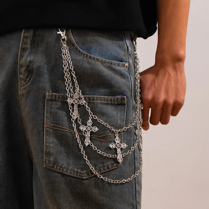Punk Metal Pants Chain with Cross Pendant – Hip Hop Waist Chain for Men & Women | Fashion Streetwear Accessory & Gift