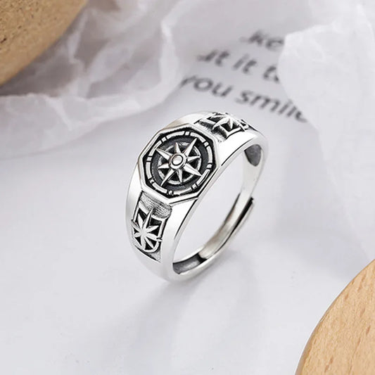 Hex Compass Ring – Retro Adjustable Fashion Jewelry