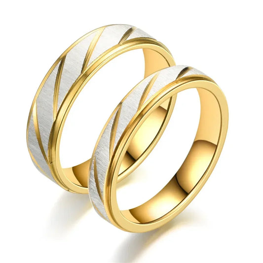 Matching Gold & Silver Stripe Rings for Couples – 6mm & 4mm Stainless Steel