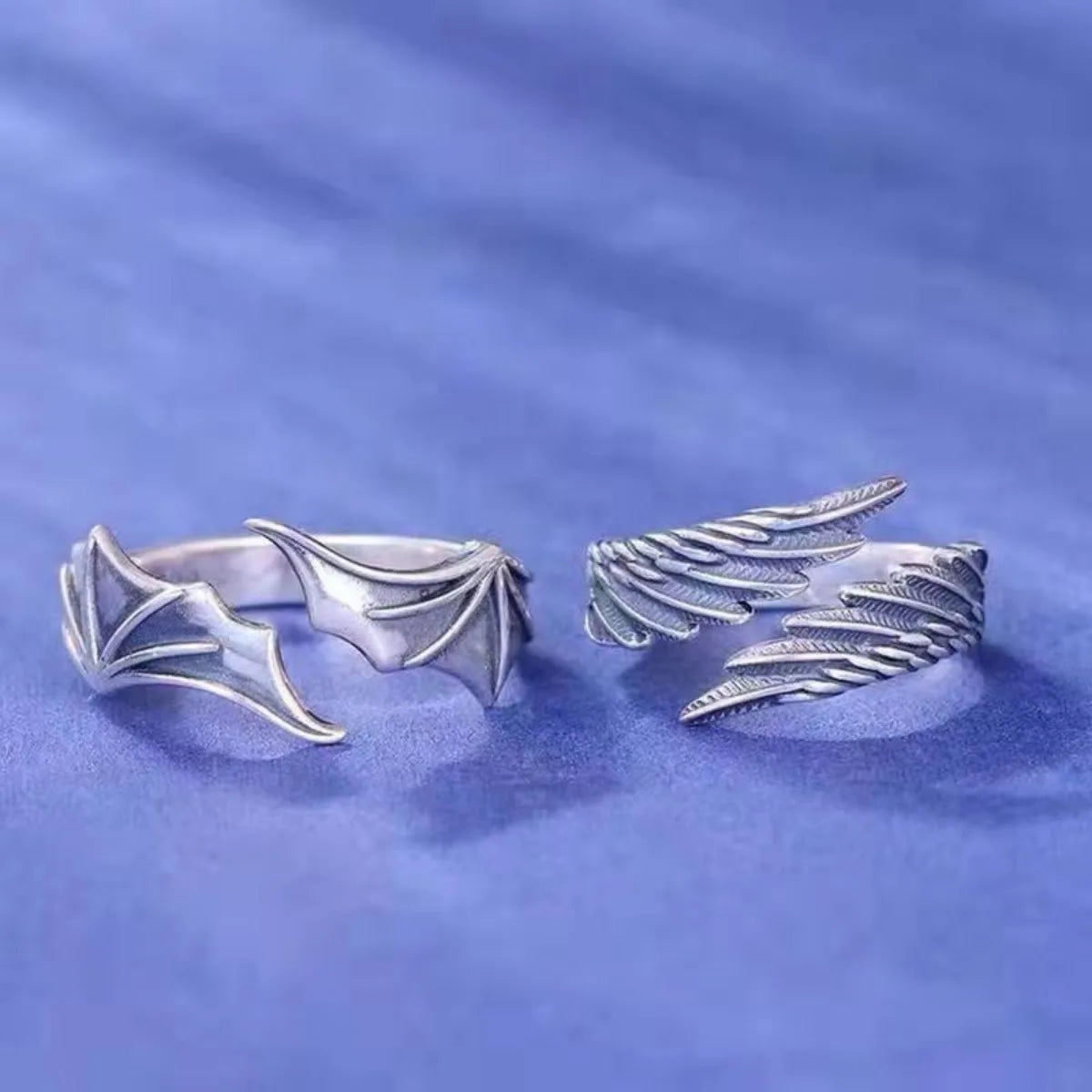 Vintage Angel Wing Demon Eye Hip Hop Adjustable Couple Ring for Men Women