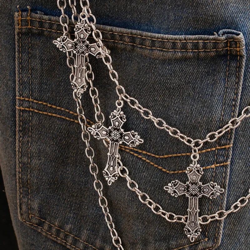 Punk Metal Pants Chain with Cross Pendant – Hip Hop Waist Chain for Men & Women | Fashion Streetwear Accessory & Gift