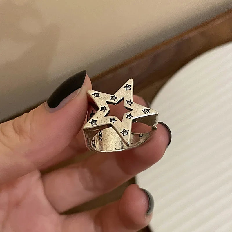 Vintage Irregular Cross Star Open Ring for Women & Men