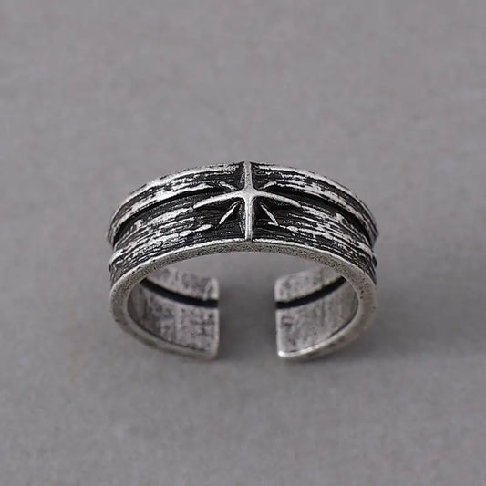 Retro Starry Night Silver Ring – Gothic Punk Adjustable Open Band for Men & Women | Handmade Unisex Rock Jewelry Gift